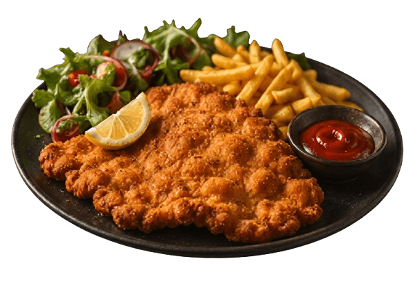 Knuspriges Schnitzel Wiener Art mit Pommes