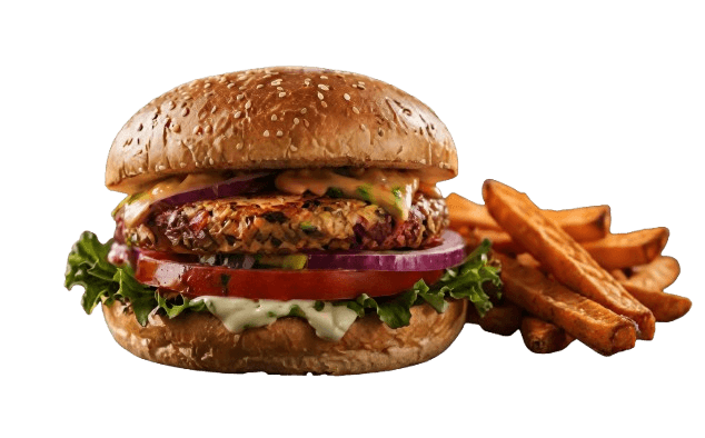 Green Oat Burger mit grünem Gemüse im Sauerteigbun