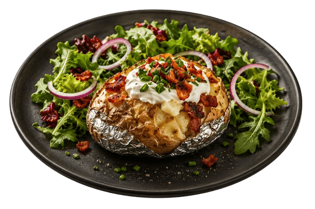 Ofenkartoffel mit Sour Cream und frischem Salat