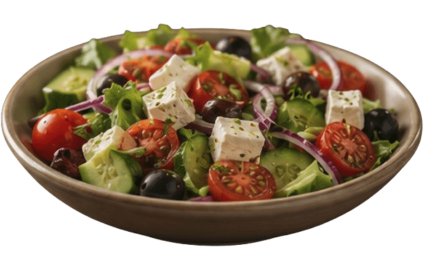 Griechischer Salat mit Hirtenkäse, Oliven, Tomaten und Gurke