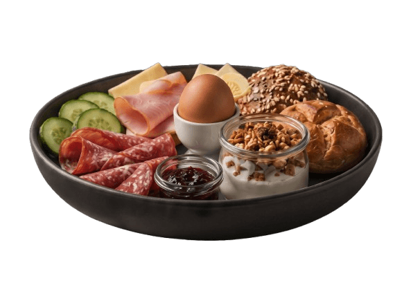 Pioneer's Classic — reich belegte Frühstücksplatte mit Aufschnitt, Käse und Marmelade
